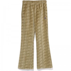 Women Bape Logo Monogram Velour Flare Pants Pants Beige USA | BP6329439