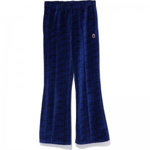 Women Bape Logo Monogram Velour Flare Pants Pants Navy USA | CE2078008