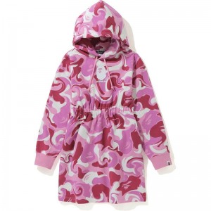 Women Bape Marble Camo Shirred Waist Pullover Hoodie Onepiece Hoodie Pink USA | HS4961191