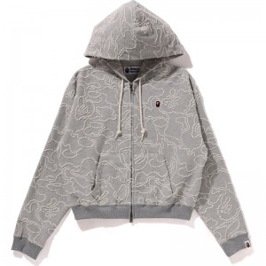 Women Bape Neon Camo Jacquard Zip Hoodie Hoodie Grey USA | OO6225225