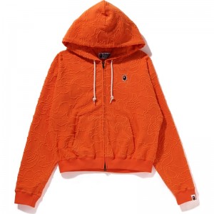 Women Bape Neon Camo Jacquard Zip Hoodie Hoodie Orange USA | VK9996596