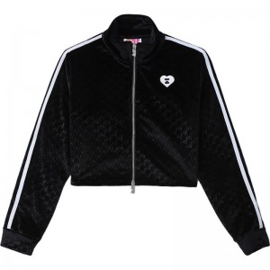 Women Bape Pattern Fleece Full Zip Jacket Jackets Black USA | QH7307237