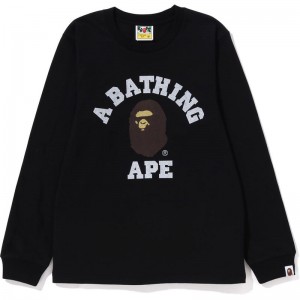 Women Bape Pigment College L/S Tee T Shirts Black USA | TX4627267