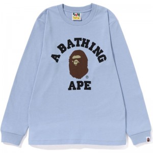 Women Bape Pigment College L/S Tee T Shirts Sax USA | OE7903893