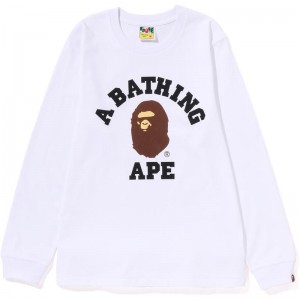 Women Bape Pigment College L/S Tee T Shirts White USA | XV7230620