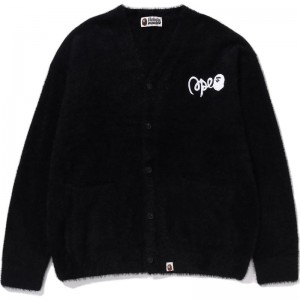 Women Bape Shaggy Knit Cardigan Knitwear Black USA | BU1226026