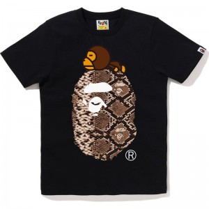 Women Bape Snake Milo On Big Ape Tee T Shirts Black Beige USA | YX9766076