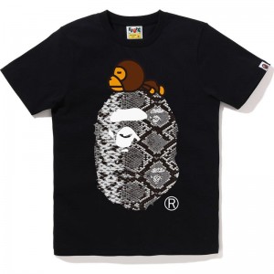 Women Bape Snake Milo On Big Ape Tee T Shirts Black Grey USA | WS2280520