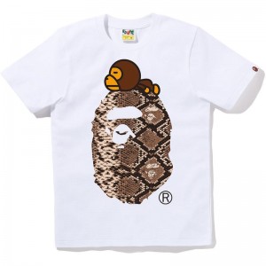 Women Bape Snake Milo On Big Ape Tee T Shirts White Beige USA | XU5410840