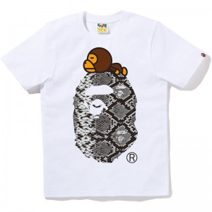 Women Bape Snake Milo On Big Ape Tee T Shirts White Grey USA | MQ4658968