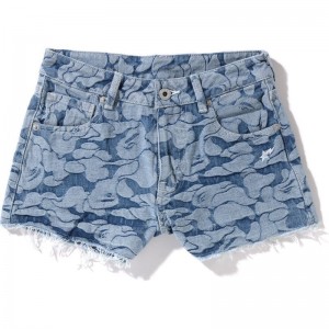 Women Bape Solid Camo Denim Shorts Shorts Light Indigo USA | II4913993