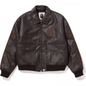 Women Bape Sta Patched Flight Jacket Jackets Brown USA | FX8466546