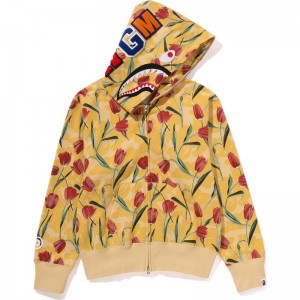 Women Bape Tulip Camo Shark Full Zip Hoodie Hoodie Yellow USA | PL0106216