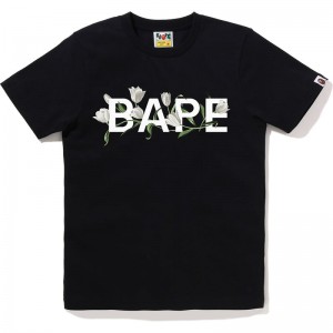 Women Bape Tulip Logo Tee T Shirts Black USA | GD2688368