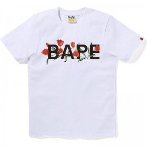 Women Bape Tulip Logo Tee T Shirts White USA | II1797477