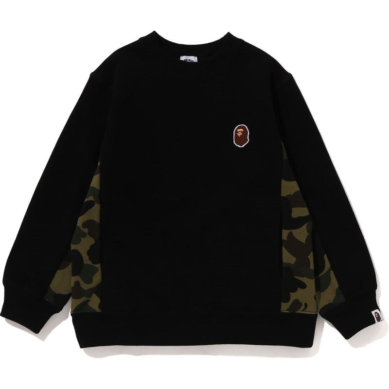 Kids\' Bape 1st Camo Panel Ape Head One Point Crewneck Sweatshirts Black USA | KQ7884984