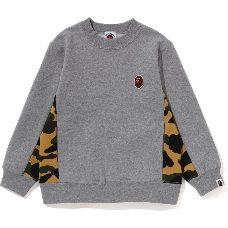 Kids\' Bape 1st Camo Panel Ape Head One Point Crewneck Sweatshirts Grey USA | GZ1955395