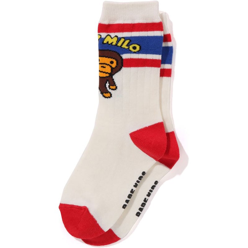 Kids\' Bape Baby Milo Line Rib Socks Socks White USA | TI0522652