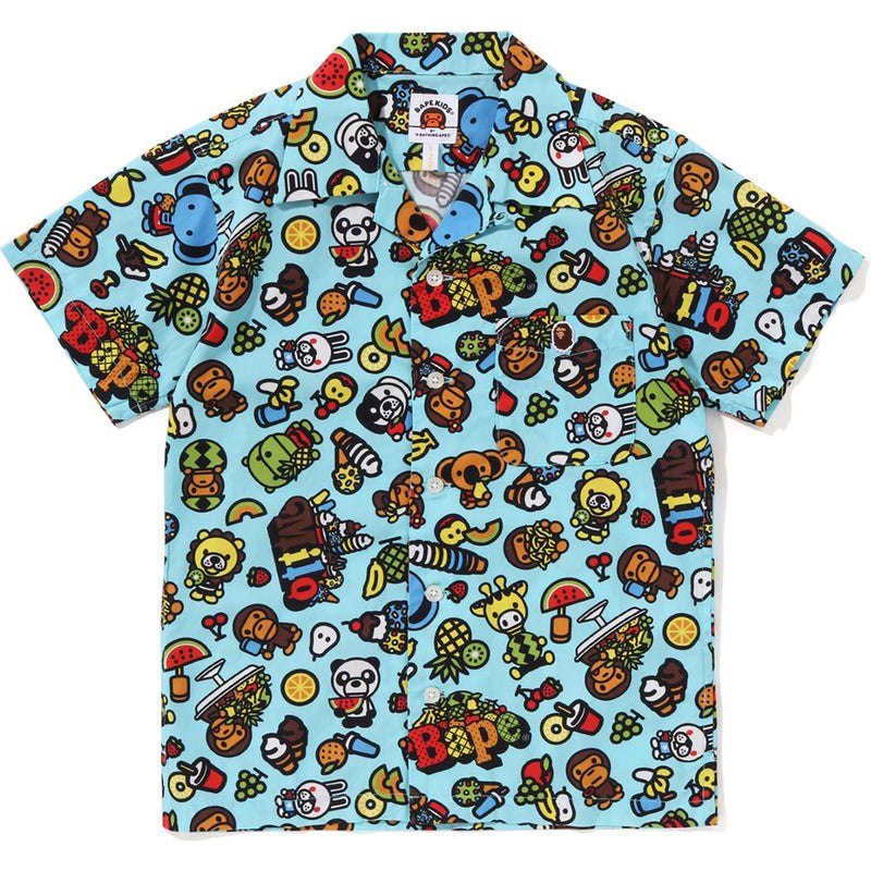 Kids\' Bape Baby Milo Mixed Fruit Open Collar S/S Shirt Shirts Sax USA | AY7397637