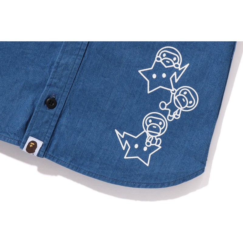 Kids' Bape Baby Milo Patch Denim Shirt Shirts Indigo USA | RE2860280