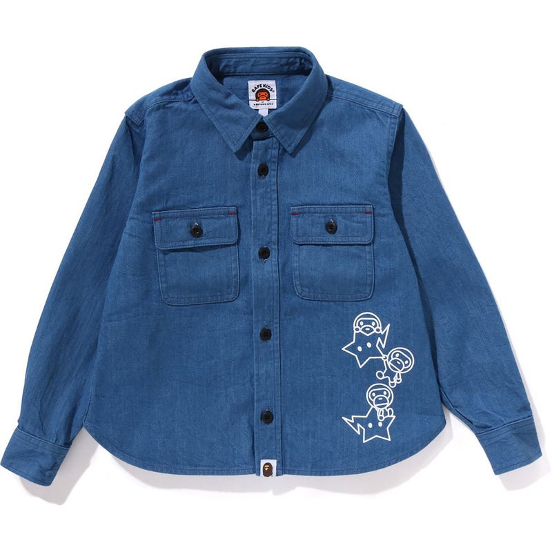 Kids\' Bape Baby Milo Patch Denim Shirt Shirts Indigo USA | RE2860280