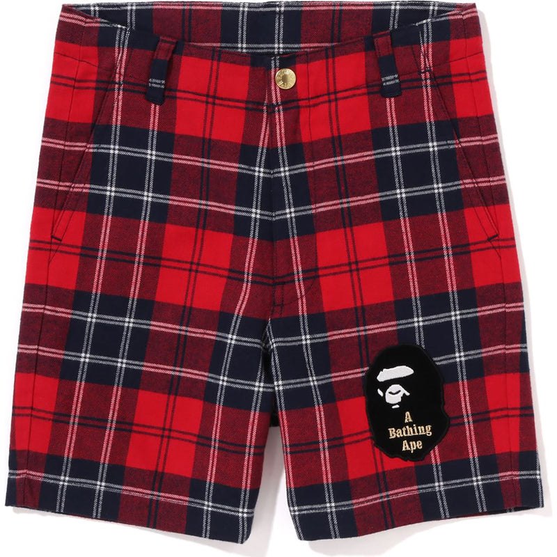 Kids\' Bape Check Ape Head Patch Shorts Shorts Red USA | WS5382032