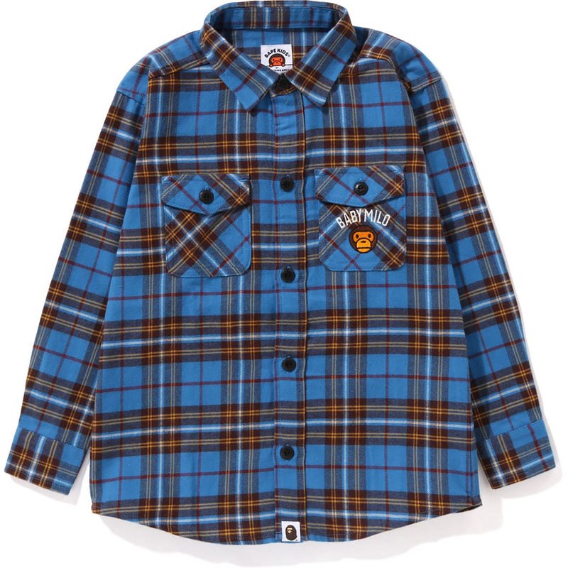 Kids\' Bape Check Baby Milo Embroidery Shirt Shirts Blue USA | DF2362532