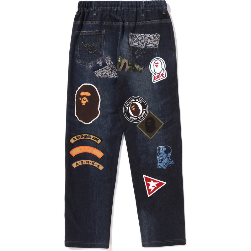 Kids' Bape Emblem Denim Print Sweat Pants Jr Pants Navy USA | OW2800480