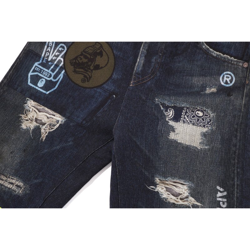 Kids' Bape Emblem Denim Print Sweat Pants Jr Pants Navy USA | OW2800480