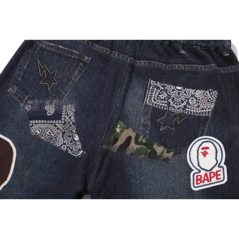 Kids' Bape Emblem Denim Print Sweat Pants Jr Pants Navy USA | OW2800480