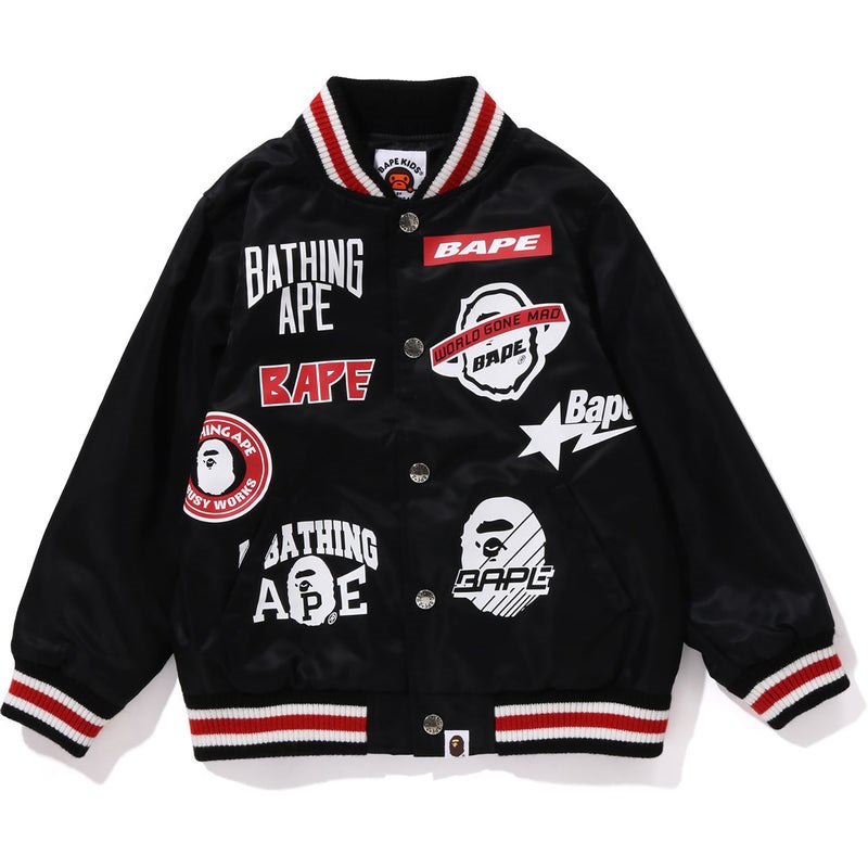 Kids\' Bape Emblem Print Stadium Jacket Jackets Black USA | QC1411741