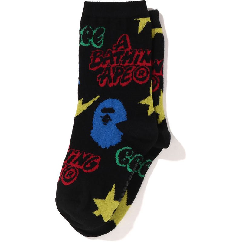 Kids\' Bape Graffiti Pattern Socks Socks Black USA | KY2685465