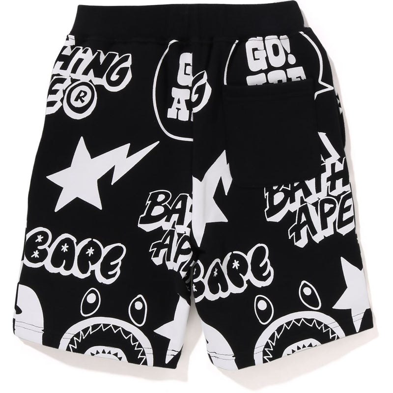 Kids' Bape Graffiti Pattern Sweat Shorts Shorts Black USA | GZ9903693