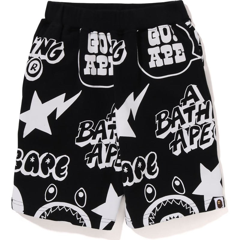 Kids\' Bape Graffiti Pattern Sweat Shorts Shorts Black USA | GZ9903693