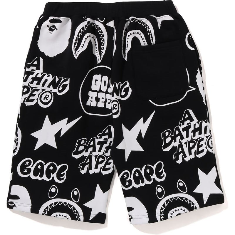 Kids' Bape Graffiti Pattern Sweat Shorts Shorts Black USA | NB7571051