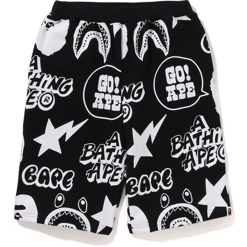 Kids\' Bape Graffiti Pattern Sweat Shorts Shorts Black USA | NB7571051