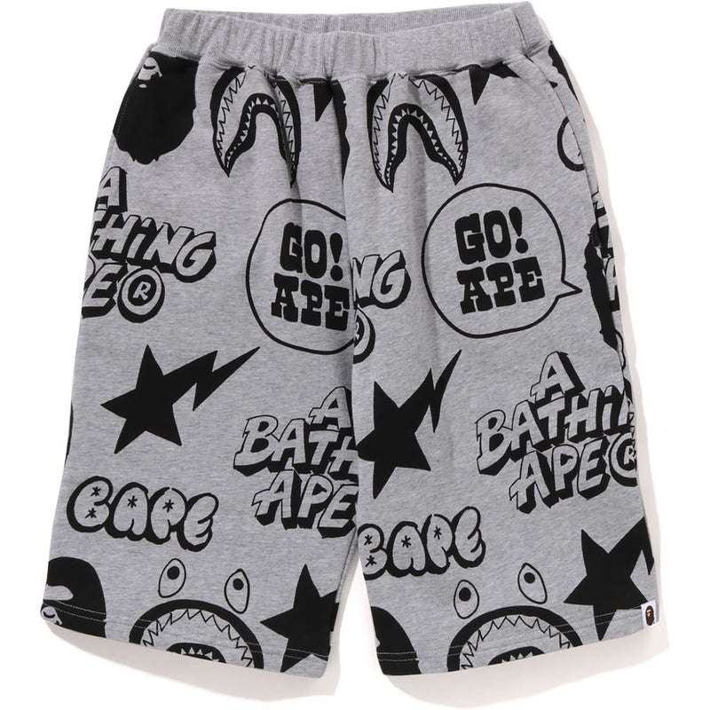 Kids\' Bape Graffiti Pattern Sweat Shorts Shorts Grey USA | HR2778378