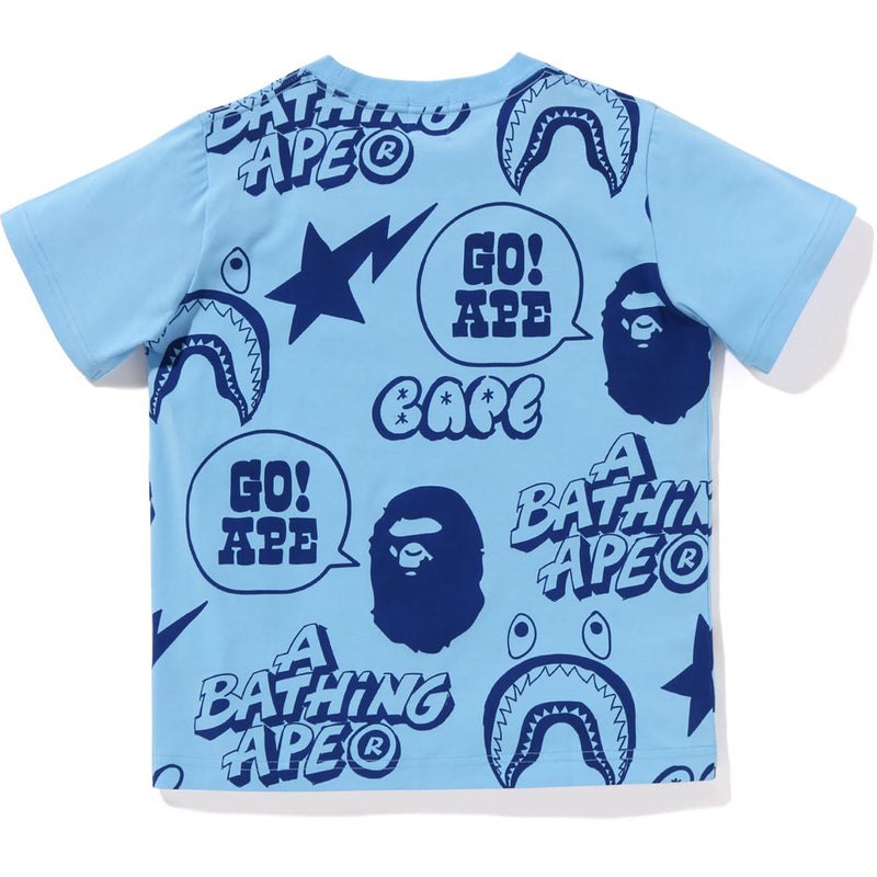 Kids' Bape Graffiti Pattern Tee Loose Fit Cut And Sewn Sax USA | OQ0811081