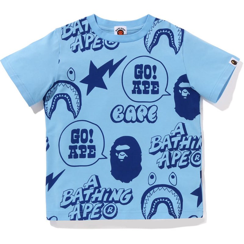 Kids\' Bape Graffiti Pattern Tee Loose Fit Cut And Sewn Sax USA | OQ0811081