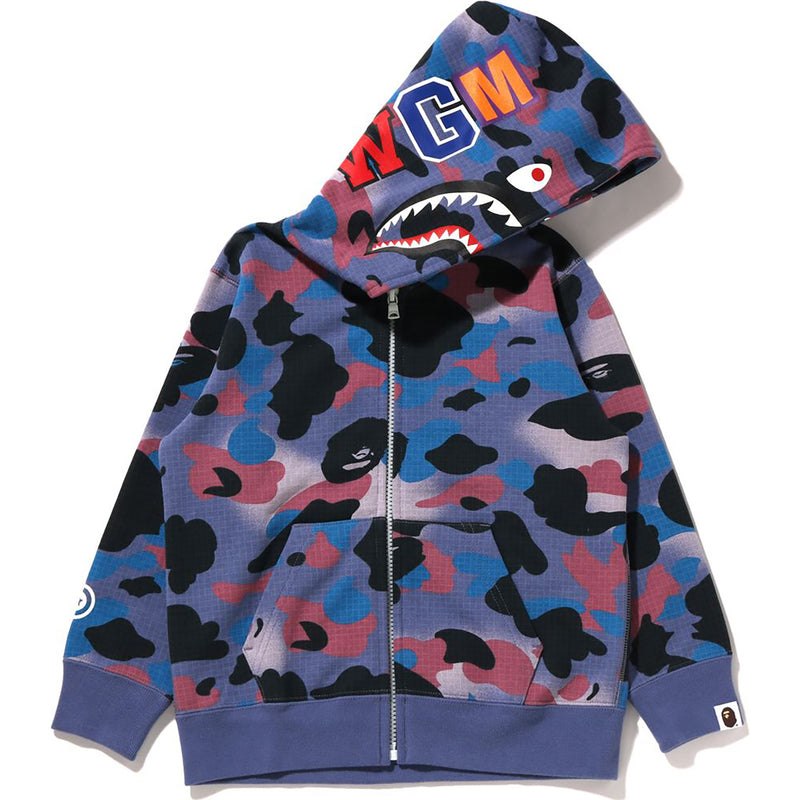 Kids\' Bape Grid Camo Shark Glow In The Dark Zip Hoodie Hoodie Purple USA | OJ1363533