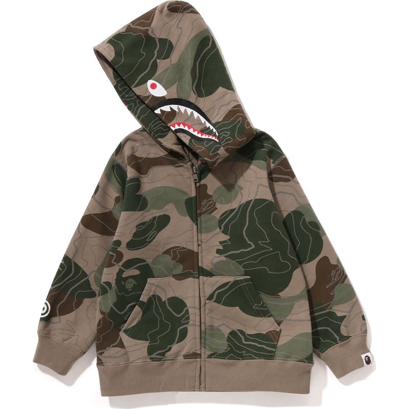 Kids' Bape Layered Line Camo Shark Zip Hoodie Hoodie Beige USA | AF3792272