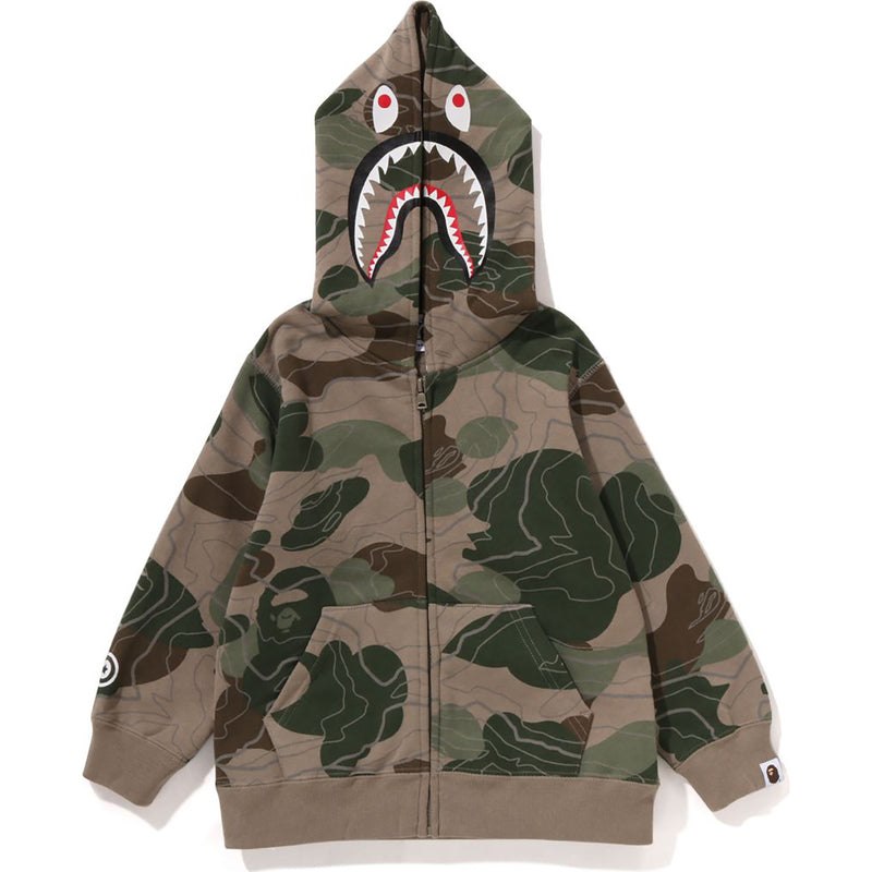 Kids' Bape Layered Line Camo Shark Zip Hoodie Hoodie Beige USA | AF3792272