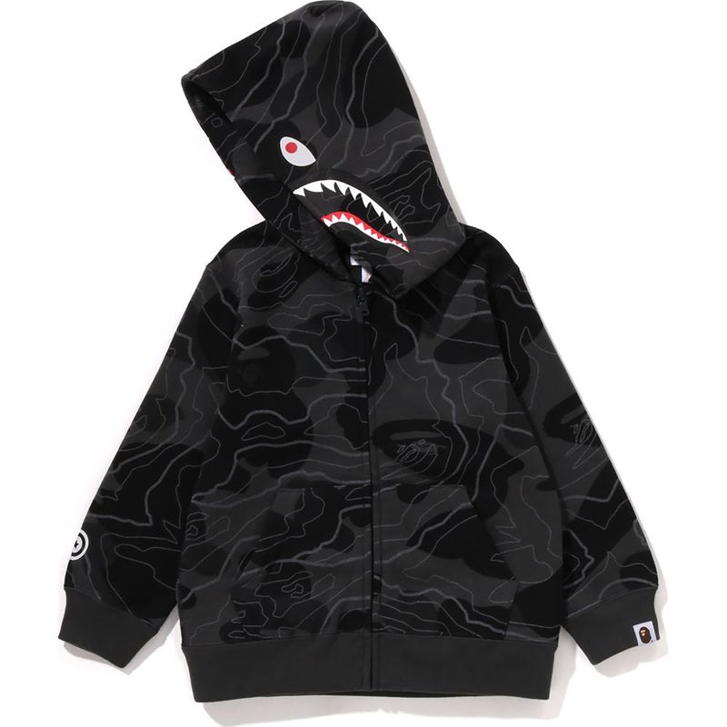 Kids' Bape Layered Line Camo Shark Zip Hoodie Hoodie Black USA | PN6865585