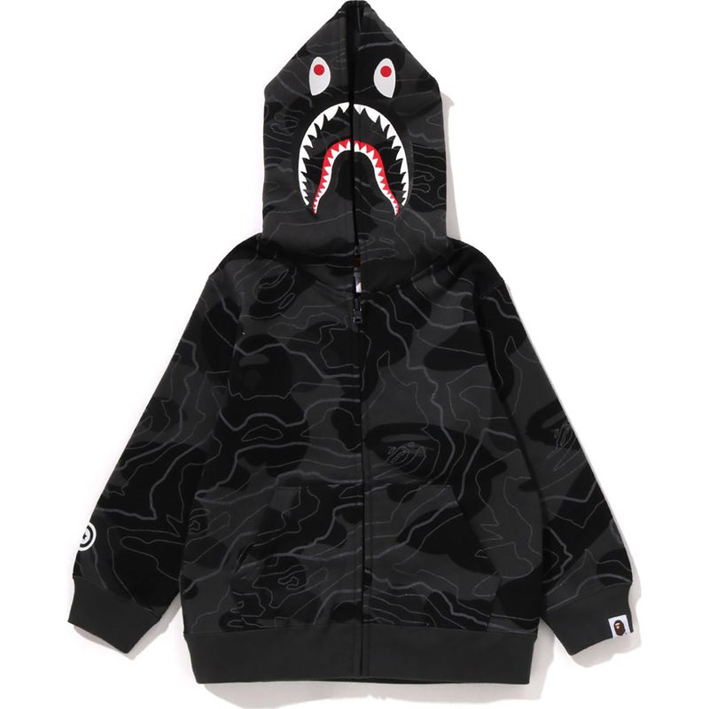 Kids' Bape Layered Line Camo Shark Zip Hoodie Hoodie Black USA | PN6865585