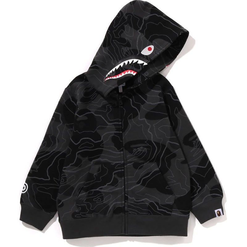 Kids\' Bape Layered Line Camo Shark Zip Hoodie Hoodie Black USA | PN6865585