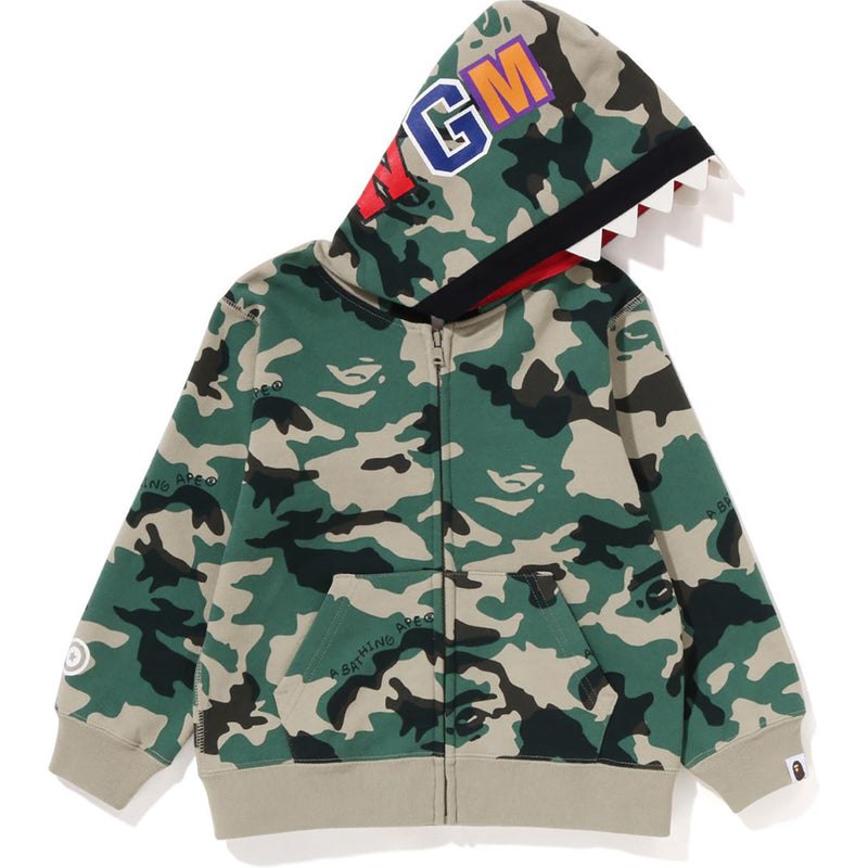 Kids' Bape Woodland Camo Shark Zip Hoodie Hoodie Olivedrab USA | BX2467747