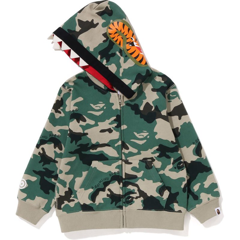 Kids' Bape Woodland Camo Shark Zip Hoodie Hoodie Olivedrab USA | BX2467747