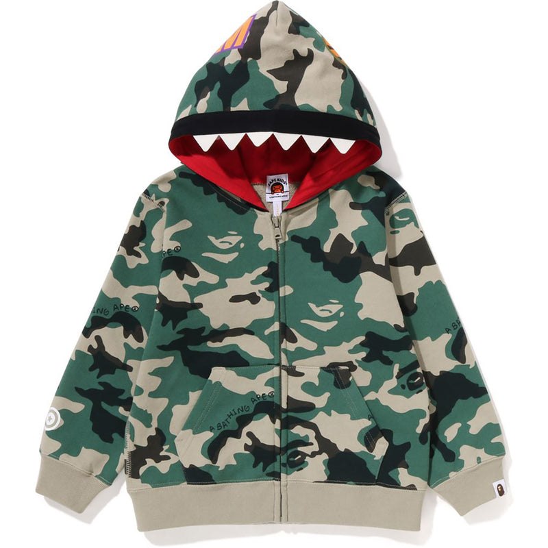 Kids\' Bape Woodland Camo Shark Zip Hoodie Hoodie Olivedrab USA | BX2467747