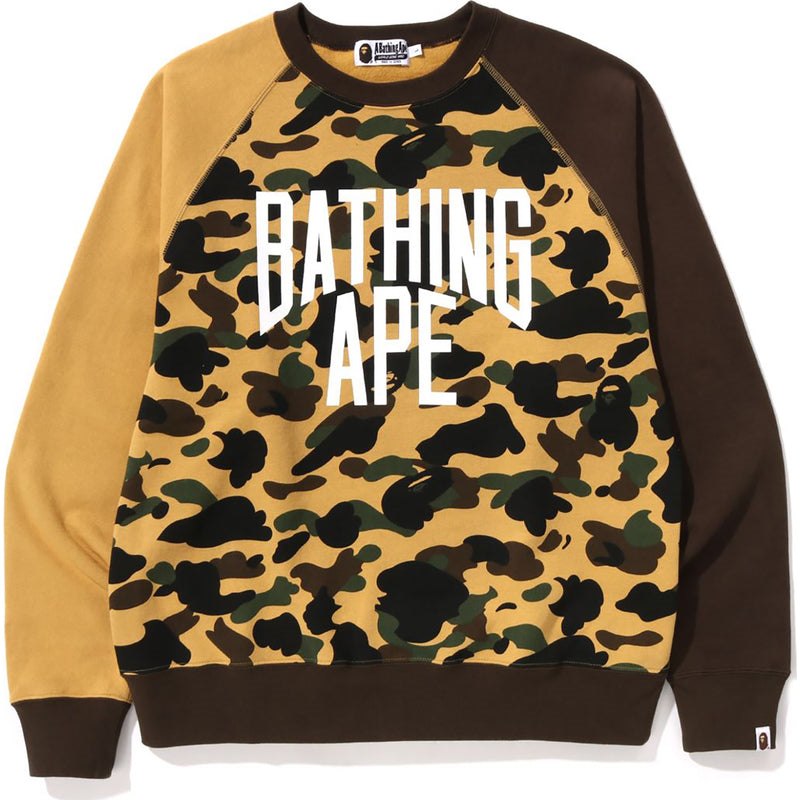 Men Bape 1st Camo Crazy Nyc Logo Relaxed Fit Crewneck Sweatshirts Yellow USA | GM2761771