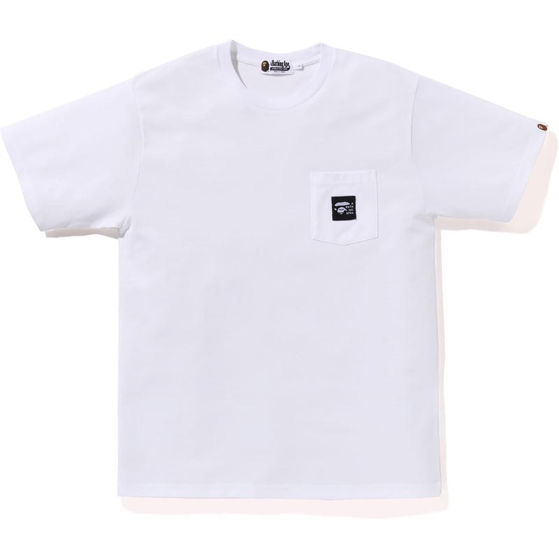 Men Bape A Bathing Ape Label Pocket Tee Cut And Sewn White USA | KE0140510